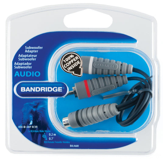 Bandridge bal4600 subwooferkabel 2x rca male - rca female 0.20 m blauw