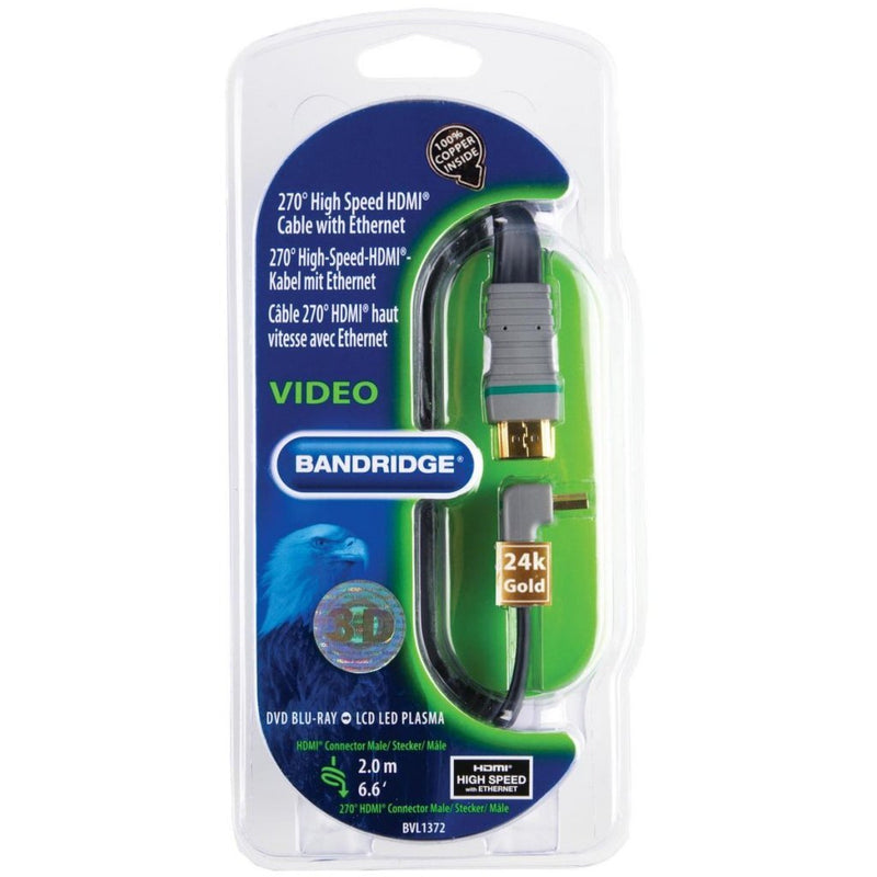 Load image into Gallery viewer, Bandridge bvl1372 high speed hdmi 270 graden platte kabel verguld 2 m
