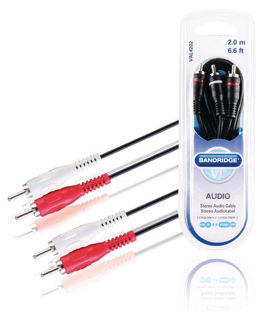 Bandridge val4202 stereo audiokabel 2x rca male - 2x rca male 2.00 m zwart