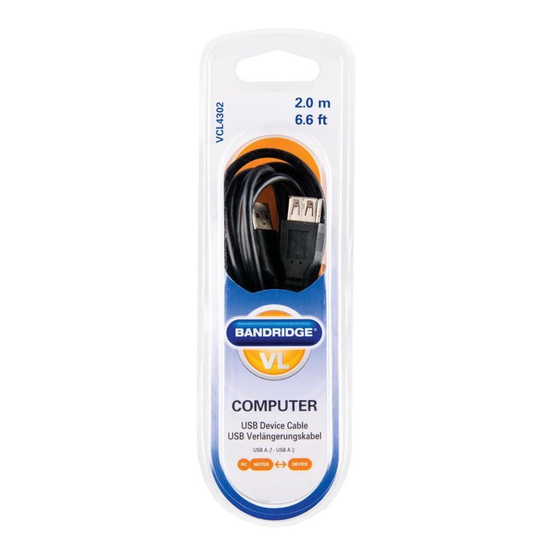 Load image into Gallery viewer, Bandridge usb 2.0 a male naar usb 2.0 a female 2 m zwart
