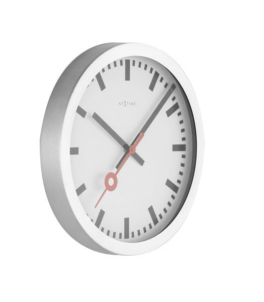 Load image into Gallery viewer, NeXtime NeXtime NE-3999ST Wandklok Dia. 35 Cm, Geborsteld Aluminium, #039;Station #039;
