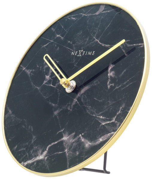Load image into Gallery viewer, Nextime ne-5222zw tafelklok marble table dia 20cm glas zwart
