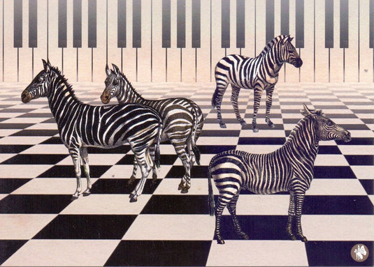Prentbriefkaart cd03: piano zebra 6 st | 6 stuks