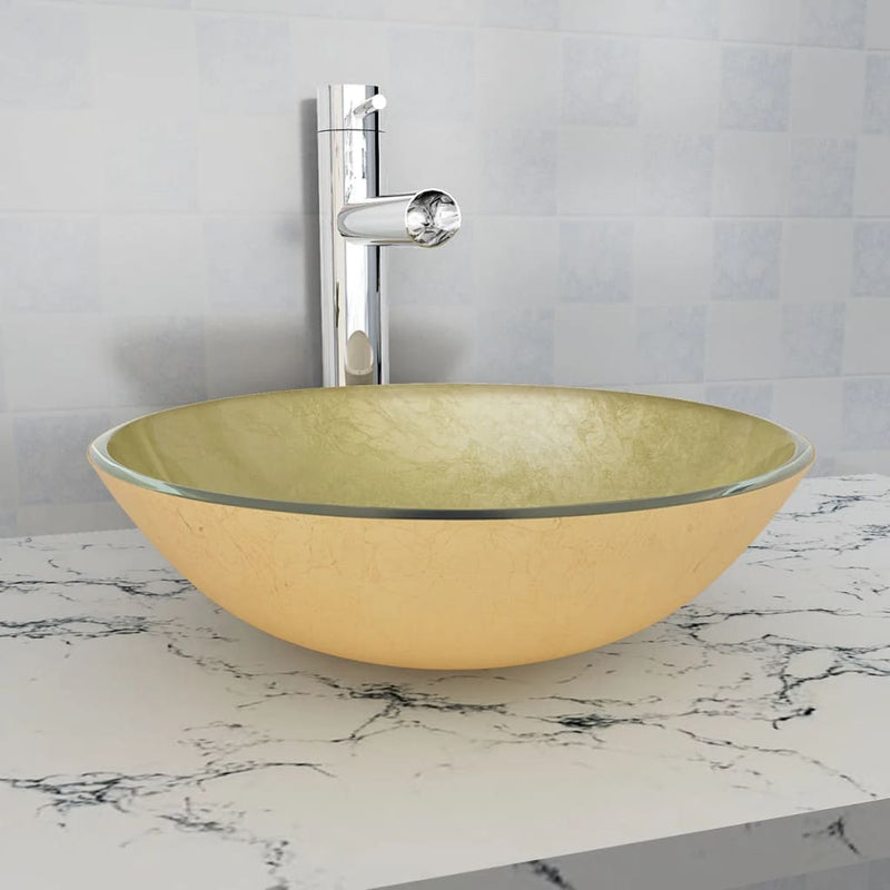 Load image into Gallery viewer, Vidaxl wasbak gehard glas 42 cm goud
