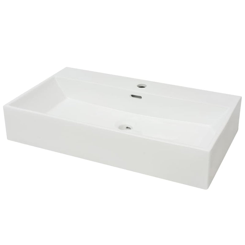 Load image into Gallery viewer, Vidaxl wastafel met kraangat wit 76x42,5x14,5 cm kermiek
