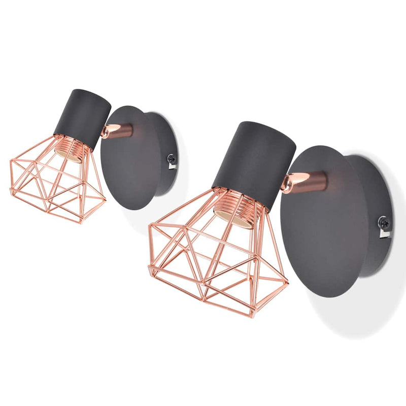 Afbeelding laden in galerijviewer, Vidaxl wandlamp e14 zwart en koper 2 st

