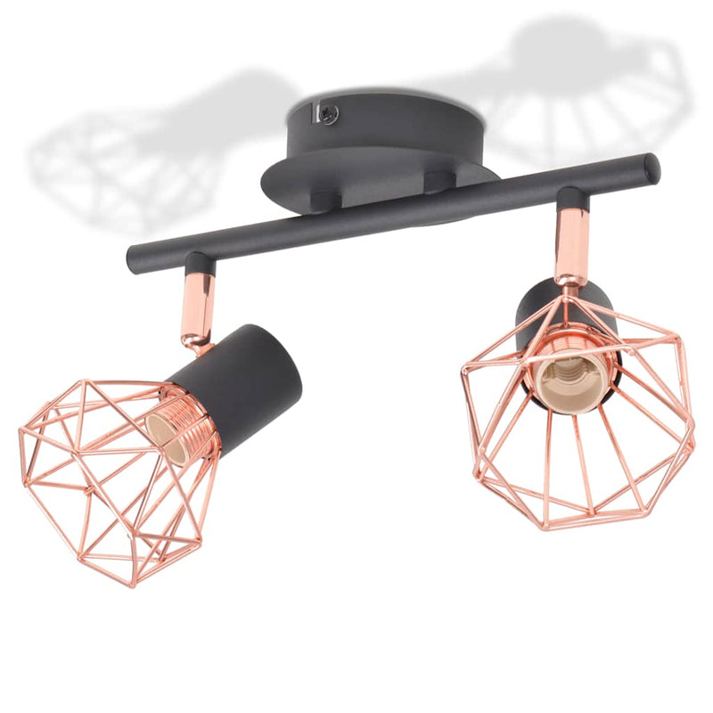 Afbeelding laden in galerijviewer, Vidaxl plafondlamp met 2 spotlights e14 zwart en koper
