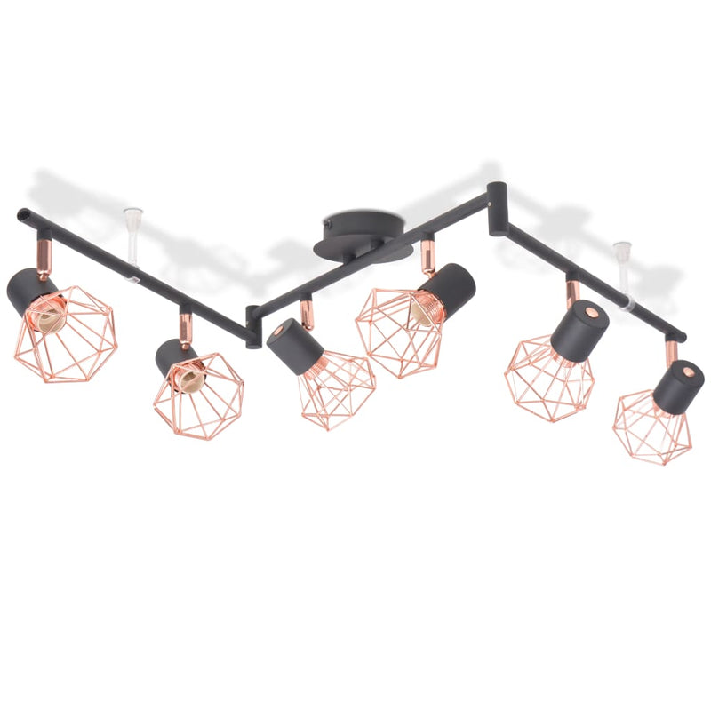 Load image into Gallery viewer, Vidaxl plafondlamp met 6 spotlights e14 zwart en koper
