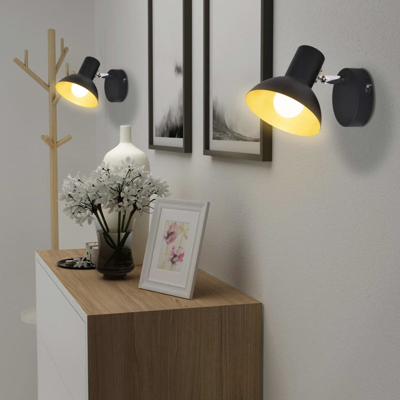 Load image into Gallery viewer, Vidaxl wandlampen voor 2 peertjes e27 zwart en goud 2 st
