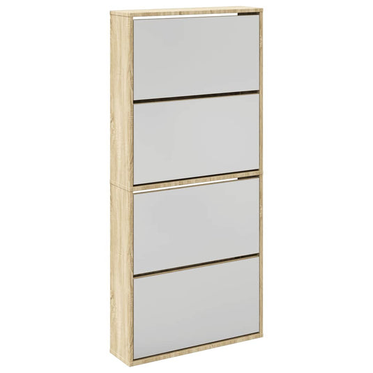 Vidaxl schoenenkast met 4 spiegels 63x17x134 cm eikenhout