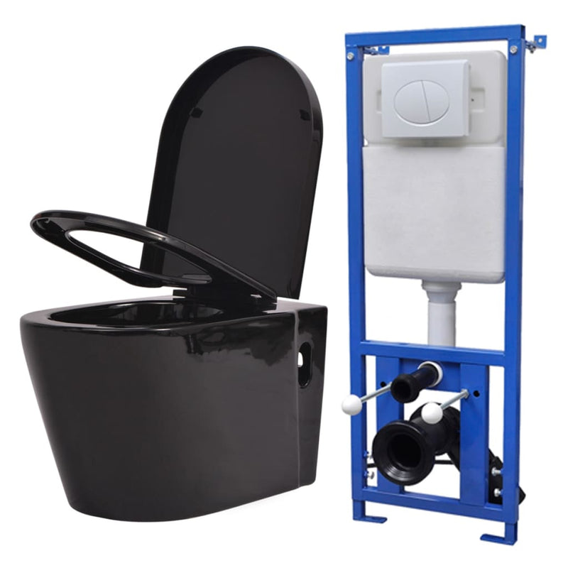Load image into Gallery viewer, VidaXL Hangend toilet met verborgen stortbak keramiek zwart
