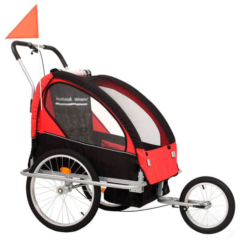 Load image into Gallery viewer, Vidaxl fietstrailer en kinderwagen 2-in-1 zwart en rood
