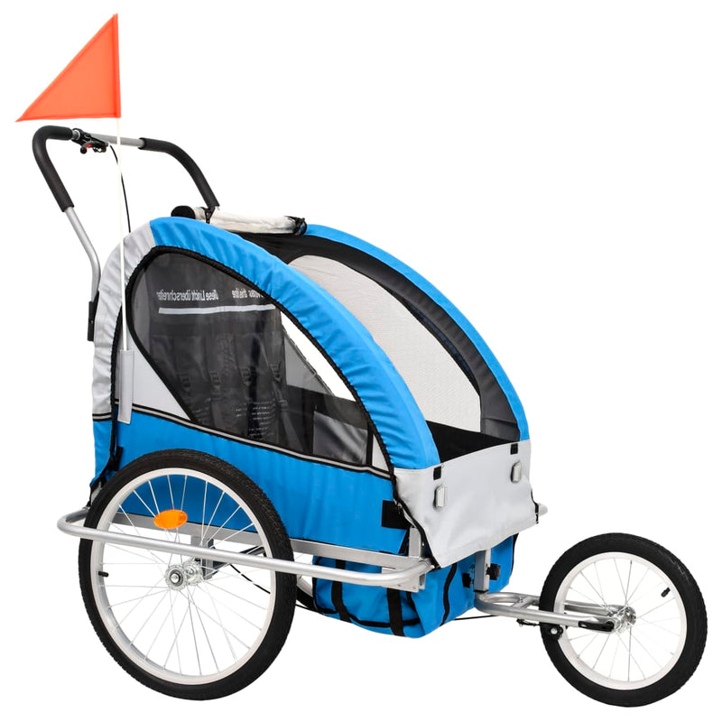 Load image into Gallery viewer, Vidaxl fietstrailer en kinderwagen 2-in-1 blauw en grijs
