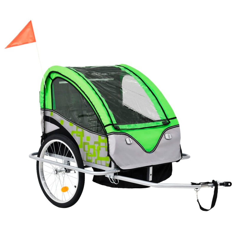 Load image into Gallery viewer, Vidaxl fietstrailer en kinderwagen 2-in-1 groen en grijs
