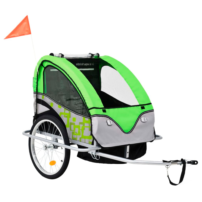 Load image into Gallery viewer, Vidaxl fietstrailer en kinderwagen 2-in-1 groen en grijs
