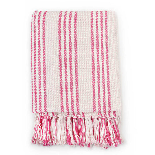 Vidaxl plaid strepen 220x250 cm katoen roze en wit
