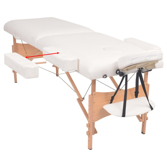 Vidaxl massagetafel- en krukset inklapbaar 2 zones 10 cm dik wit