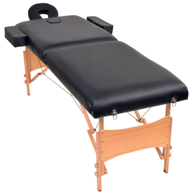 Load image into Gallery viewer, Vidaxl massagetafel- en krukset inklapbaar 2 zones 10 cm dik zwart
