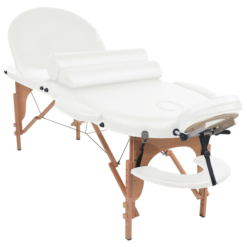 Load image into Gallery viewer, VidaXL Massagetafel inklapbaar 4 cm dik met 2 bolsters ovaal wit
