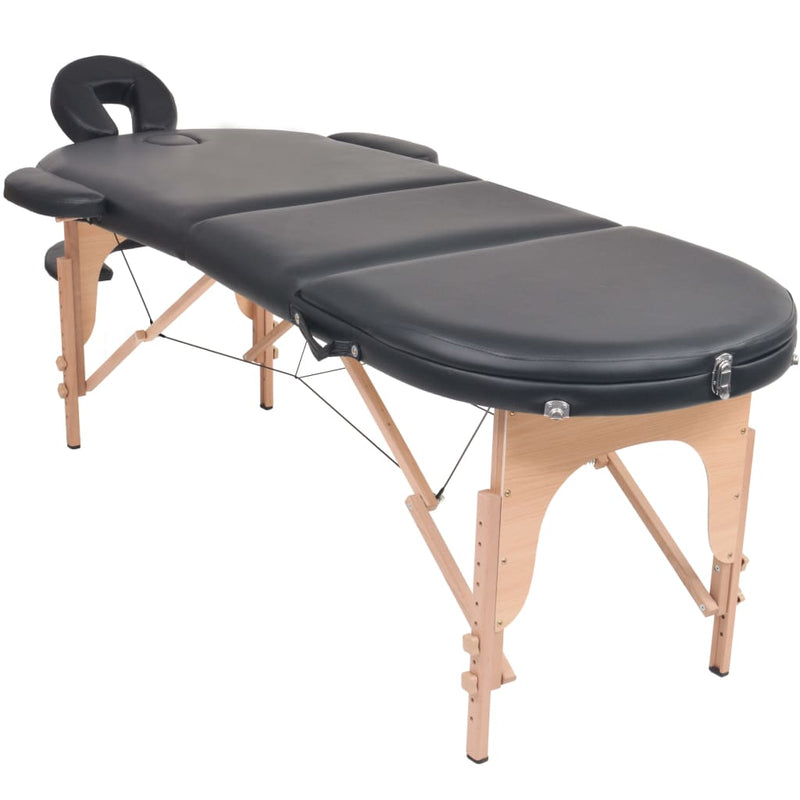 Load image into Gallery viewer, VidaXL Massagetafel inklapbaar 4 cm dik met 2 bolsters ovaal zwart
