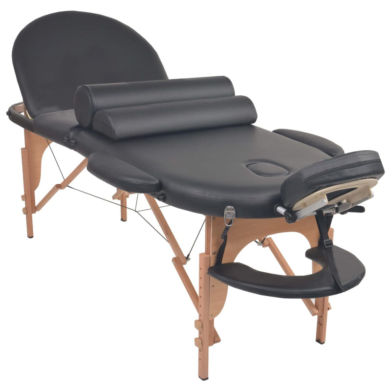 Load image into Gallery viewer, VidaXL Massagetafel inklapbaar 4 cm dik met 2 bolsters ovaal zwart

