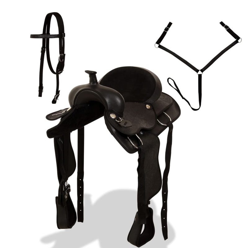 Load image into Gallery viewer, Vidaxl western zadel, hoofdstel en borstriem 17 echt leer zwart
