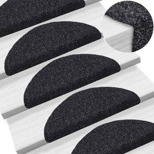 Vidaxl trapmatten zelfklevend 15 stuks 56x17x3 cm zwart halfrond