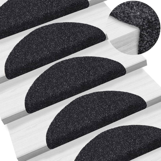 Vidaxl trapmatten zelfklevend 15 stuks 56x17x3 cm zwart halfrond