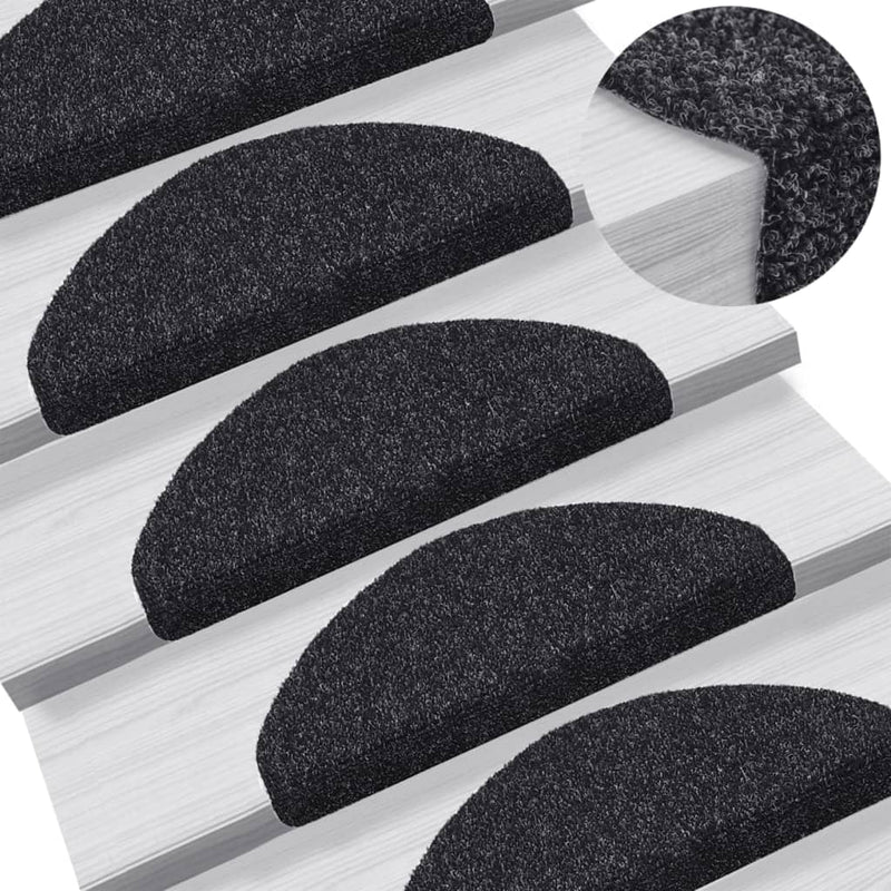 Load image into Gallery viewer, Vidaxl trapmatten zelfklevend 15 stuks 65x21x4 cm zwart halfrond groot
