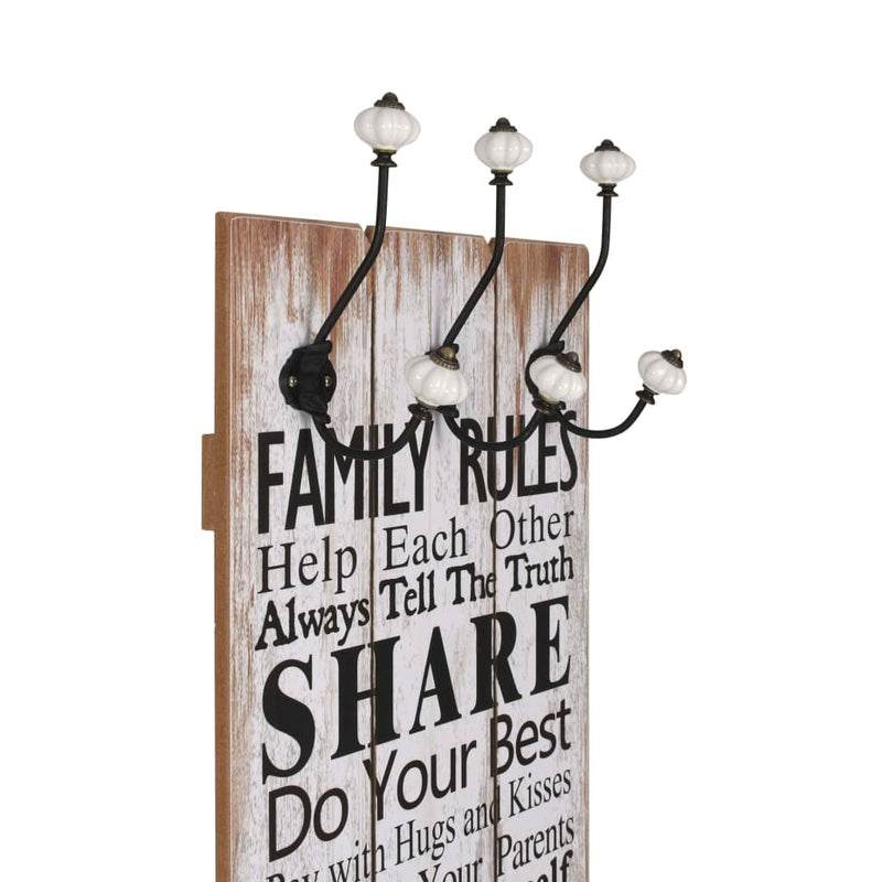 Load image into Gallery viewer, Vidaxl wandkapstok met 6 haken family rules 120x40 cm
