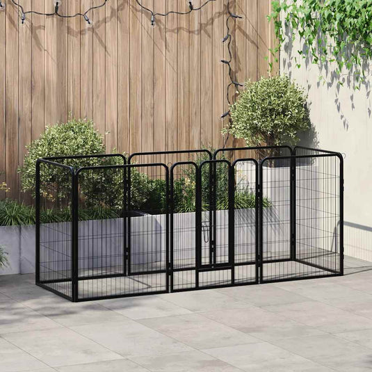 Vidaxl hondenren met 8 panelen 80x100 cm staal zwart