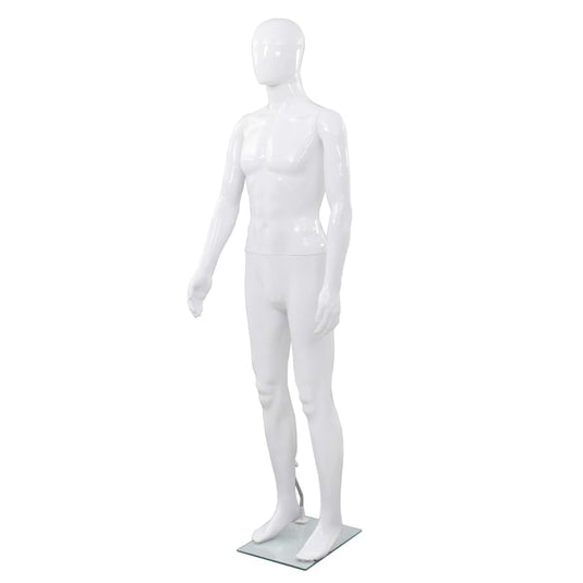 Vidaxl etalagepop mannelijk met glazen voet 175 cm glanzend wit