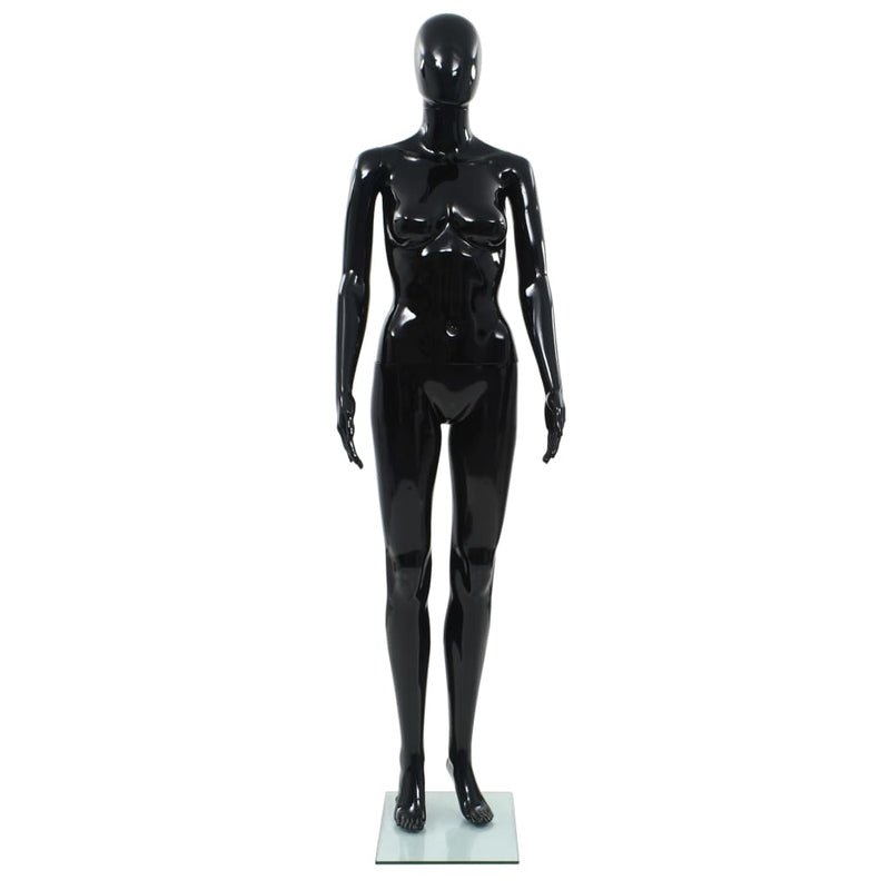 Load image into Gallery viewer, Vidaxl etalagepop vrouwelijk met glazen voet 175 cm glanzend zwart
