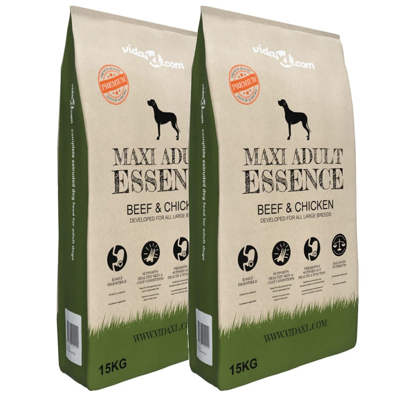 Load image into Gallery viewer, VidaXL Premium hondenvoer Maxi Adult Essence Beef Chicken 30 kg 2 st
