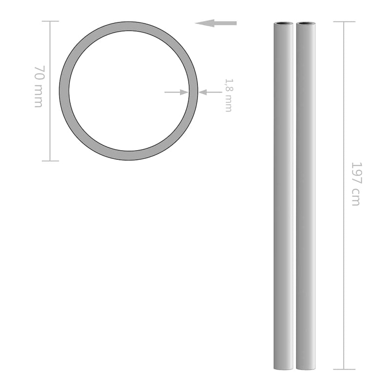 ギャラリービューアに画像をロードする, Vidaxl buizen rond v2a 2m ø70x1,8mm roestvrij staal 2 st
