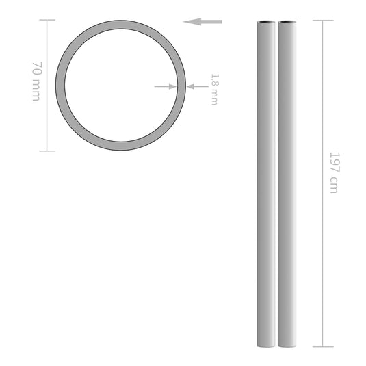 Vidaxl buizen rond v2a 2m ø70x1,8mm roestvrij staal 2 st