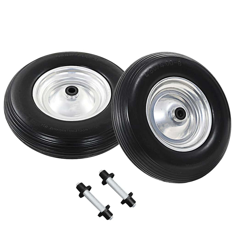 Load image into Gallery viewer, Vidaxl kruiwagenwielen met assen 4,00-8 390 mm massief pu 2 st
