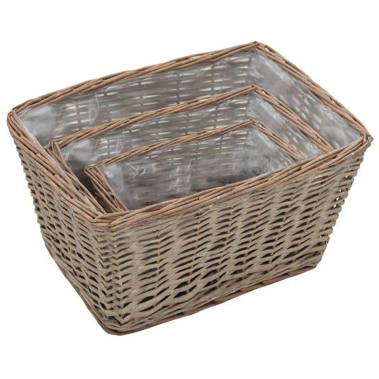 VidaXL Plantenbakken verhoogd 3 st wicker met PE-voering