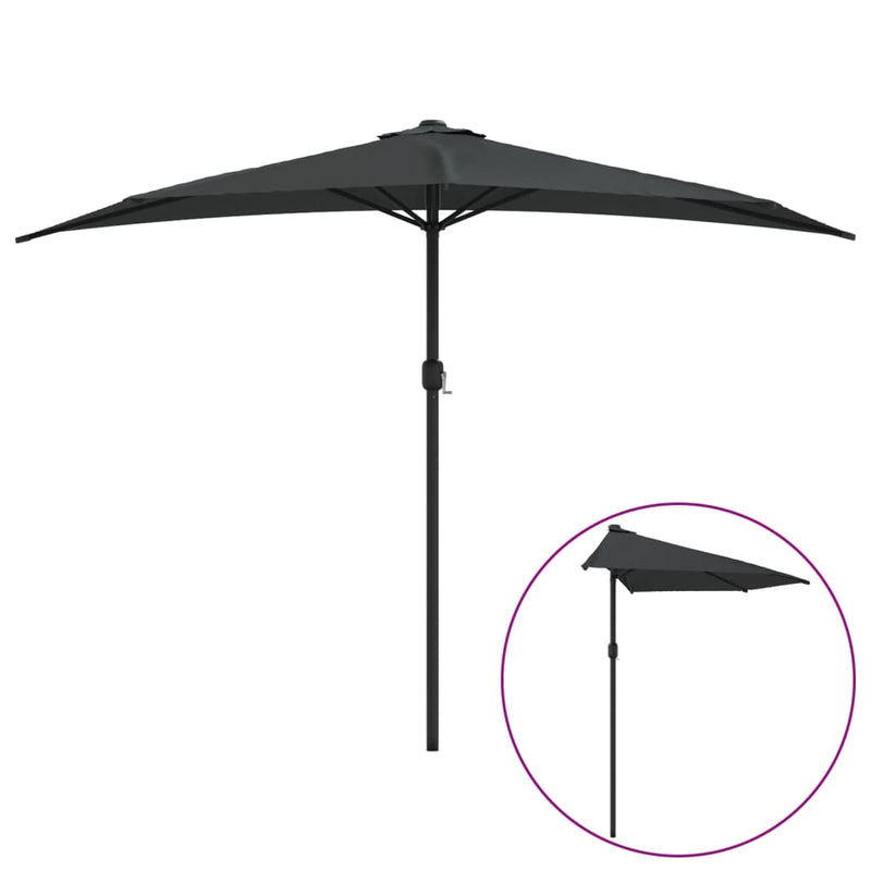 Chargez l'image dans la visionneuse de la galerie, Vidaxl balkonparasol half met aluminium paal 300x155 cm antraciet
