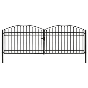 VidaXL Poort met gebogen bovenkant dubbel 400x125 cm staal zwart