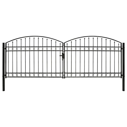 VidaXL Poort met gebogen bovenkant dubbel 400x125 cm staal zwart