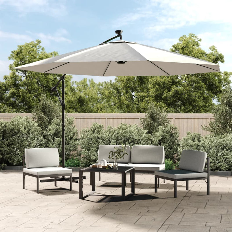 Load image into Gallery viewer, VidaXL Zweefparasol met LED-verlichting en metalen paal 350 cm zand
