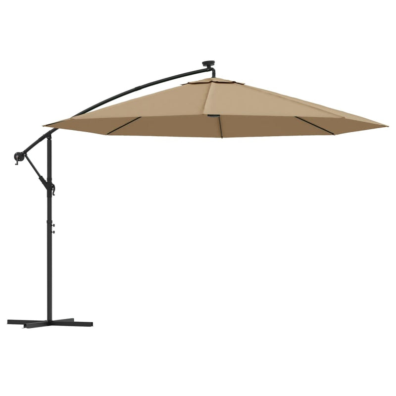 Load image into Gallery viewer, VidaXL Zweefparasol met LED-verlichting en metalen paal 350 cm taupe

