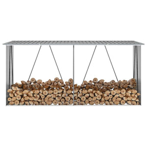 Vidaxl haardhoutschuur 330x84x152 cm gegalvaniseerd staal grijs