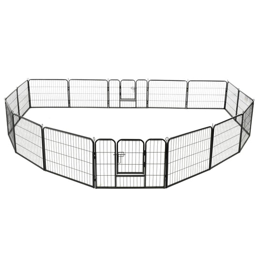 VidaXL Hondenren met 16 panelen 60x80 cm staal zwart