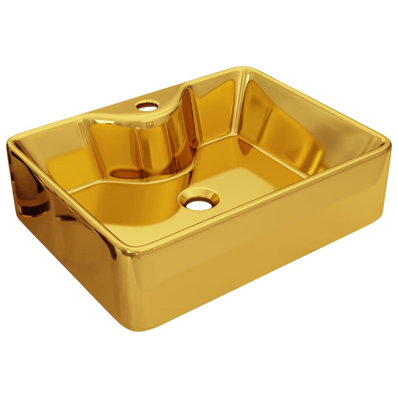 Load image into Gallery viewer, Vidaxl wastafel met kraangat 48x37x13,5 cm keramiek goudkleurig

