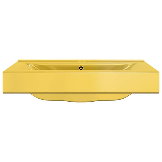 Vidaxl wastafel met overloop 60x46x16 cm keramiek goudkleurig