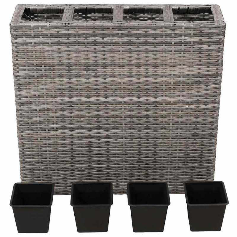 Afbeelding laden in galerijviewer, Vidaxl plantenbak verhoogd met 4 potten poly rattan grijs
