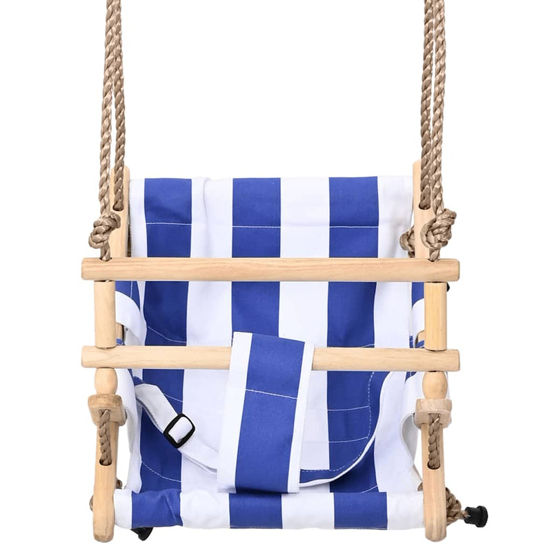 Load image into Gallery viewer, Vidaxl babyschommel met veiligheidsgordel katoen hout blauw
