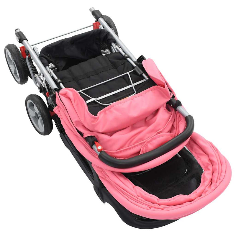 Chargez l'image dans la visionneuse de la galerie, Vidaxl kinderwagen dubbel staal roze en zwart
